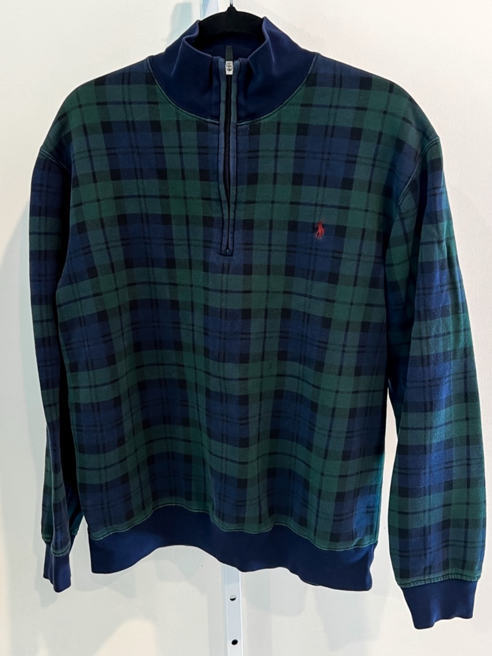 Polo Ralph Lauren Plaid Blue and Green Plaid Quarter Zip Sweatshirt Mens Medium